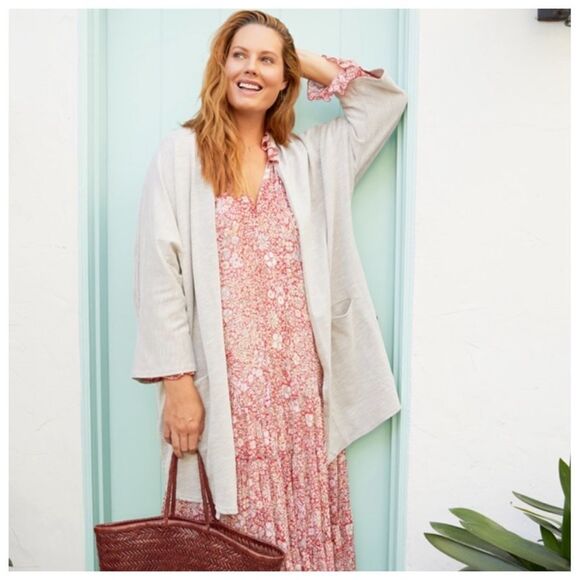 Donni Antropologie Slouchy Cardigan Open Pockets Layer Textured Ribbed Loose Fit - Picture 3 of 12